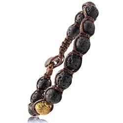 Samsara Tibetisches Buddhistisches Armband - Shamballa mit schwarzem Lavastein - Gewachster Baumwollfaden Farbe Braun von Samsara
