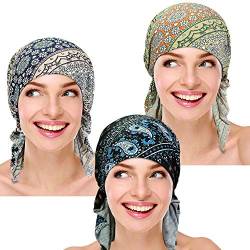 3 Stück Frauen Chemo Hat Turban Beanie, vorgebundene Kopfbedeckungen Kopfbedeckung Bandana für Haarausfall Gr. Einheitsgröße, Det-4 von Samserot