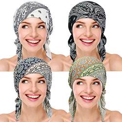 4 Stück Frauen Chemo Hat Turban Beanie, vorgebundene Kopfbedeckungen Kopfbedeckung Bandana für Haarausfall Gr. Einheitsgröße, Croup 3 von Samserot