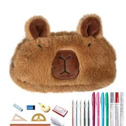 Samuliy Capybara Federmäppchen, Capybara Federmäppchen | Flauschiges Capybara Stifteetui - 3D-Plüsch-Bleistiftbeutel, weiches Tier-Briefpapier, Cartoon-Aufbewahrung, Stiftbeutel, Box, Schulbedarf von Samuliy