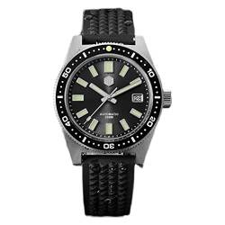 NC San Martin 62Mas Diver Mechanische Automatik Herrenuhr NH35 Keramiklünette Sunray Zifferblatt Saphirglas Edelstahl Uhren (Rubber Strap Black) von San Martin