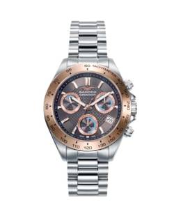 Sandoz 81531-17 Herren-Armbanduhr, Sport, Chronograph, Stahl mit IP-Details, rosa Zifferblatt, graues Zifferblatt und wasserdicht bis 100 m von Sandoz