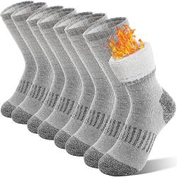 Kinder Jungen Mädchen Merino Socken Wandersocken Wollsocken Thermosocken Wintersocken Warme Dicke Weihnachtssocken Sportsocken Geschenke Kindersocken 4 Paar (Grau, 8-12 Jahre) von Sandsuced