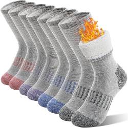 Kinder Jungen Mädchen Merino Socken Wandersocken Wollsocken Thermosocken Wintersocken Warme Dicke Weihnachtssocken Sportsocken Geschenke Kindersocken 4 Paar (Lila/Blau/Rot/Grau, 12-15 Jahre) von Sandsuced