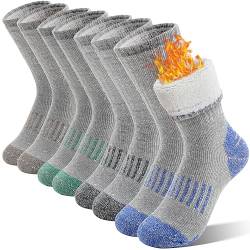 Kinder Jungen Mädchen Socken Wandersocken Wollsocken Thermosocken Wintersocken Warme Dicke Merino Weihnachtssocken Sportsocken Geschenke Kindersocken 4 Paar (Grau/Blau/Grün/Braun, 4–7 Jahre) von Sandsuced