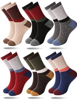 Kinder Wollsocken Warme Socken für Mädchen Jungen Wandersocken Merino Wintersocken Dicke Geschenke Kindersocken 6 Paar（Streifen C.，8-12 Jahre） von Sandsuced