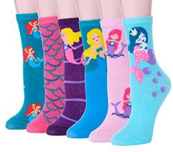 Sandsuced Kinder Mädchen Socken Lustige Geschenke Baumwolle Kindersocken Bunte Weich Neuheit Socken Weihnachtssocken 6 Paar(Tierische Meerjungfrau,31-38) von Sandsuced