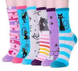 Sandsuced Kinder Mädchen Socken Lustige Geschenke Baumwolle Kindersocken Bunte Weich Neuheit Socken Weihnachtssocken 6 Paar(Tierkatze,28-31) von Sandsuced