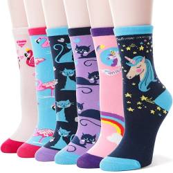 Sandsuced Kinder Mädchen Socken Lustige Geschenke Baumwolle Kindersocken Bunte Weich Neuheit Socken Weihnachtssocken 6 Paar Socken Mädchen Kinder 32 33 34 27 29 30 26(Einhorn F.,28-31) von Sandsuced