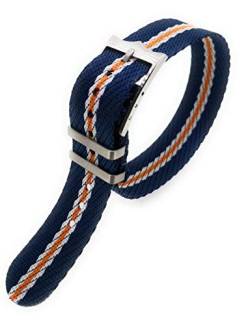 Sandtuhr Nato Uhrenarmband Nylon-Textil in blau mit orange-weißen Streifen zum durchziehen 20mm von Sandtuhr