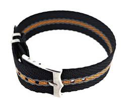 Sandtuhr Nato Uhrenarmband Nylon-Textil in schwarz mit orange-grauen Streifen zum durchziehen 20mm von Sandtuhr