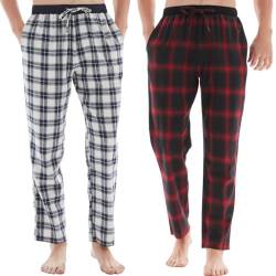 SaneShoppe Herren 2er-Pack Atmungsaktive Baumwolle Pyjamahose Check Lounge Pants Hose (L, Grau/Rot) von SaneShoppe