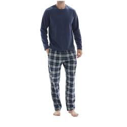 SaneShoppe Herren-Pyjama-Set, Thermo-Fleece-Oberteil, Flanellhose aus 100% Baumwolle, atmungsaktiver Pyjama in Marineblau, elastischer Bund, 2 Seitentaschen – XL von SaneShoppe