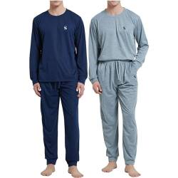 SaneShoppe Herren Pyjama Set Loungewear - Jogger Style mit Bündchen an den Ärmeln, elastische Taille, Kordelzug, zwei Seitentaschen - Polyester - lange Ärmel - 2er Pack - L von SaneShoppe