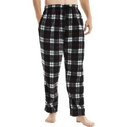 SaneShoppe Herren Thermo Fleece Pyjama Lounge Hose Winter Bottom - Warm, Komfortabel, Größen M bis 3XL, Weiche Loungewear Kariert Flauschig 2 Taschen Kordelzug Pyjama Herren Schlafanzug Pj Schwarz - L von SaneShoppe