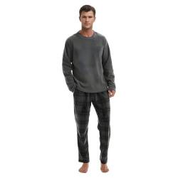 SaneShoppe Herren Thermo Fleece Pyjama Set, 1er Pack Luxus Langarm Loungewear 2 Taschen Kariert Bequeme Lounge Pj Nachtwäsche Herren Grau - XL von SaneShoppe