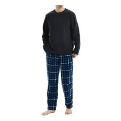 SaneShoppe Herren Thermo Fleece Pyjama Set, 1er Pack Luxus Langarm Loungewear 2 Taschen Kariert Bequeme Lounge Pj Nachtwäsche Herren Marineblau - XL von SaneShoppe