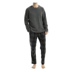 SaneShoppe Herren Thermo Fleece Pyjama Set, 1er Pack Luxus Langarm Loungewear 2 Taschen Kariert Bequeme Lounge Pj Nachtwäsche Männer Grau - L von SaneShoppe