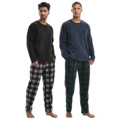 SaneShoppe Herren Thermo-Fleece-Pyjama-Sets Nachtwäsche Loungewear, Grün/Schwarz, 2er-Pack, L von SaneShoppe