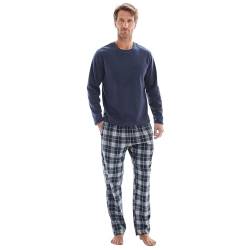 SaneShoppe Langarm-Fleece-Oberteil für Herren, 100% Baumwolle, Unterteil, Pyjama-Sets, Loungewear (L, Navy) von SaneShoppe