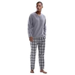 SaneShoppe Pyjama-Sets für Herren, Thermo-Fleece-Oberteil, 100% Baumwollflanell-Unterteile, Loungewear (XXL, Grau) von SaneShoppe