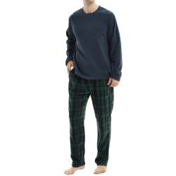 SaneShoppe Thermo-Pyjama-Set für Herren, warmes Polarfleece, Karierte Unterseite, Loungewear (M, Navy) von SaneShoppe