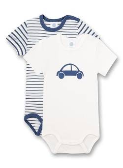 Sanetta Body halbarm (Doppelpack) Weiß und Blau Ringel | Hochwertiger und nachhaltiger Body für Jungen aus Bio-Baumwolle. Inhalt: 2er Set Baby Body 068 von Sanetta