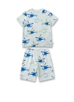 Sanetta Jungen-Schlafanzug Blau | Hochwertiger und bequemer Schlafanzug aus Baumwolle für Jungen. Kurzarm Schlafanzug mit Helikopterprint | Pyjamaset für Jungen von Sanetta