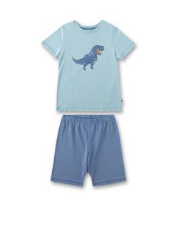 Sanetta Jungen-Schlafanzug Blau | Hochwertiger und bequemer Schlafanzug aus Bio-Baumwolle für Jungen. Kurzarm Schlafanzug mit Dinomotiv | Pyjamaset für Jungen von Sanetta