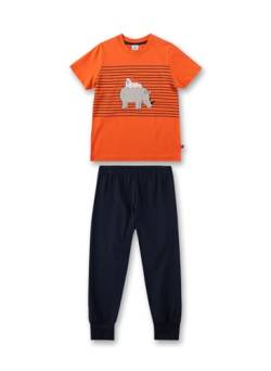 Sanetta Jungen-Schlafanzug Kurzarm Orange | Hochwertiger und bequemer Schlafanzug aus Bio-Baumwolle für Jungen. Kurzarm Schlafanzug mit Tiermotiv | Pyjamaset für Jungen von Sanetta