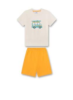 Sanetta Jungen-Schlafanzug kurz Beige| Hochwertiger und bequemer Schlafanzug aus Bio-Baumwolle für Jungen. Kurzarm Schlafanzug mit Camper-Motiv |Pyjamaset für Jungen von Sanetta