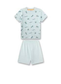 Sanetta Jungen-Schlafanzug kurz Blau| Hochwertiger und bequemer Schlafanzug aus Bio-Baumwolle für Jungen. Kurzarm Schlafanzug mit Krokodil-Allover |Pyjamaset für Jungen von Sanetta