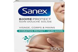SANEX - BiomeProtect Feste Duschpflege, feuchtigkeitsspendend, präbiotisch, ohne Seife, Weiß, 100 g (1 Stück) von Sanex
