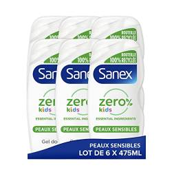 SANEX - Duschgel Null% Kids – Duschgel für Kinder – Körper und Haar – biologisch abbaubar und vegan – 475 ml – 6 Stück von Sanex