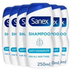 Sanex Pflegendes & sanftes Anti-Schuppen Shampoo 250 ml 6er Pack, antibakterielles Wirkstoff, dermatologisch getestet, stellt die Kopfhaut wieder her (6 x 250 ml) von Sanex