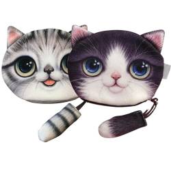 Katzenmünze Geldbörse 2pcs Doppel-Seite Cartoon Cat Wallet Tail Reißverschluss Katzenbetrieb für Mädchen tragbarer Digitaldruck niedliche Plüschmünze Geldbörsen Geschenke für Frauen von Sanfiyya