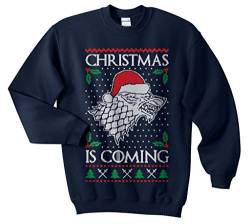 Sanfran – Christmas is Coming Top Xmas Funny Stark Wolf Ugly Pullover - Blau - Mittel von Sanfran Clothing