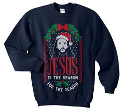 Sanfran – Jesus is The Reason for The Season Top Weihnachten Xmas Christian Ugly Jumper Sweater, marineblau, XL von Sanfran Clothing