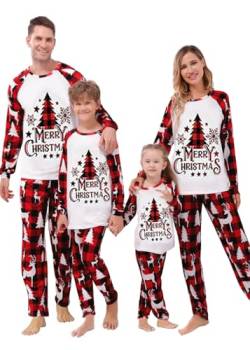 Weihnachten Schlafanzug Familien Weihnachts Pyjama Set Langarm Zweiteiler Outfit Herren Damen Kinder Christmas Fun-Nachtwäsche Weihnachtsbaum Muster Hausanzug(Rot,Damen,XL) von Sangdut