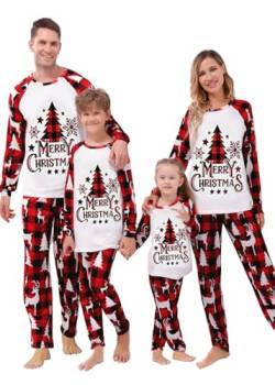 Weihnachten Schlafanzug Familien Weihnachts Pyjama Set Langarm Zweiteiler Outfit Herren Damen Kinder Christmas Fun-Nachtwäsche Weihnachtsbaum Muster Hausanzug(Rot,Herren,XL) von Sangdut