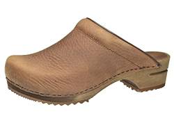 Sanita Christian offener Clog | Original handgemacht | Leder-Holzclogs für Männer | Braun | EU 41 von Sanita