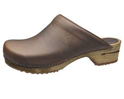 Sanita Christian offener Clog | Original handgemacht | Leder-Holzclogs für Männer | Dunkelbraun | EU 43 von Sanita