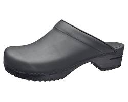 Sanita Christian offener Clog | Original handgemacht | Leder-Holzclogs für Männer | Schwarz | EU 46 von Sanita