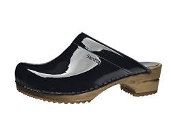 Sanita Classic offener Clog, Lackleder | Original handgemacht | Leder-Holzclogs für Damen| 42 EU | Schwarz von Sanita