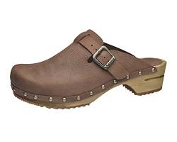 Sanita Hartwig offener Clog | Original handgemacht | Leder-Holzclogs für Männer | Braun | EU 43 von Sanita