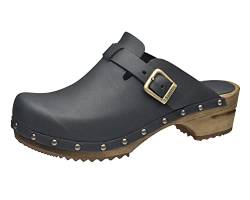 Sanita Kristel Offener Clogs | Original handgemacht | Leder-Holzclogs für Damen | Schwarz | EU 37 von Sanita