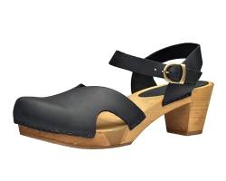Sanita Matrix Sandale | Original handgemacht | Flexible Leder-Holzsandale für Damen | Verstellbarer Knöchelriemen | 37 EU | Schwarz von Sanita