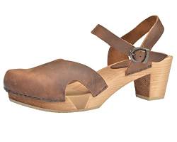 Sanita Matrix Sandale | Original handgemacht | Flexible Leder-Holzsandale für Damen | Verstellbarer Knöchelriemen | 39 EU | Braun von Sanita