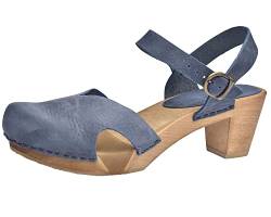 Sanita Matrix Sandale | Original handgemacht | Flexible Leder-Holzsandale für Damen | Verstellbarer Knöchelriemen | 41 EU | Dunkelblau von Sanita