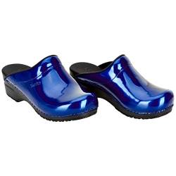 Sanita | Patent offener Clog | Original handgemacht | Flexible Leder-Clogs für Damen | Anatomisch geformtes Fußbett mit weichem Schaum | Blau | 36 EU von Sanita